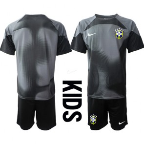 Brasilien Målvakt kläder Barn VM 2022 Hemmatröja Kortärmad (+ korta byxor)